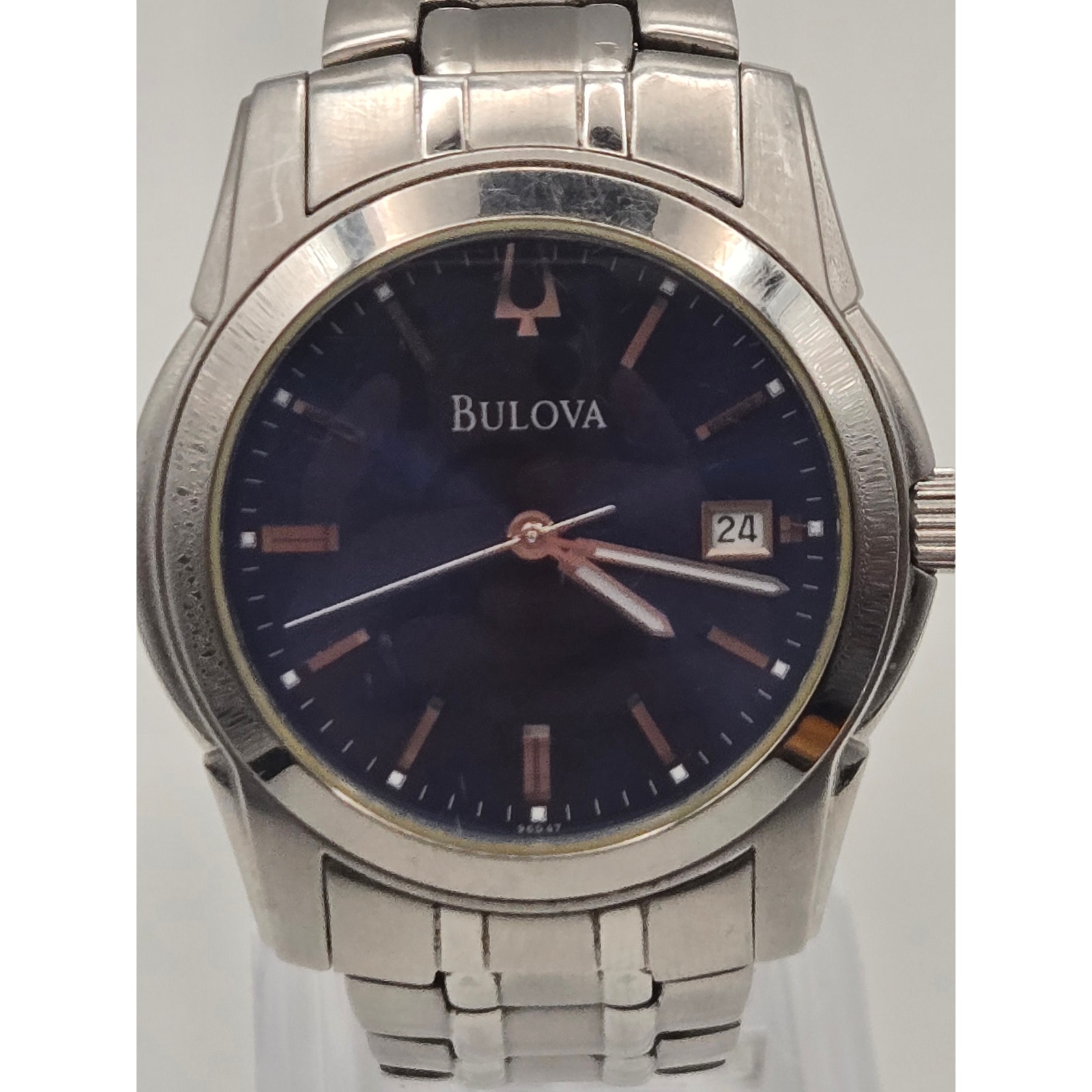 Bulova Quartz Watch Stainless Steel Date Blue Sunray Dial